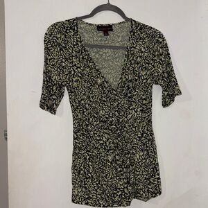 Dana Buchman Black and Lime Green Patterned Blouse